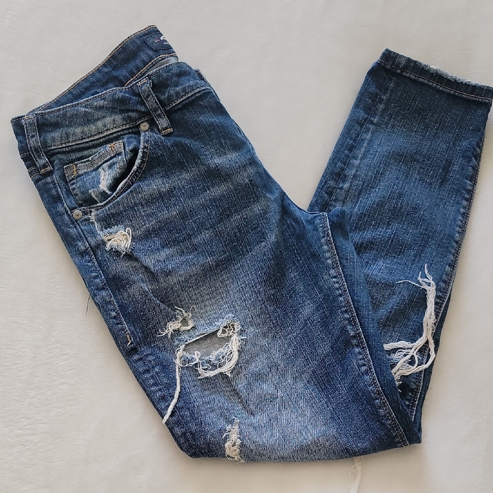 Silver Jeans Women's Distressed Boyfriend Jeans - Dark Blue